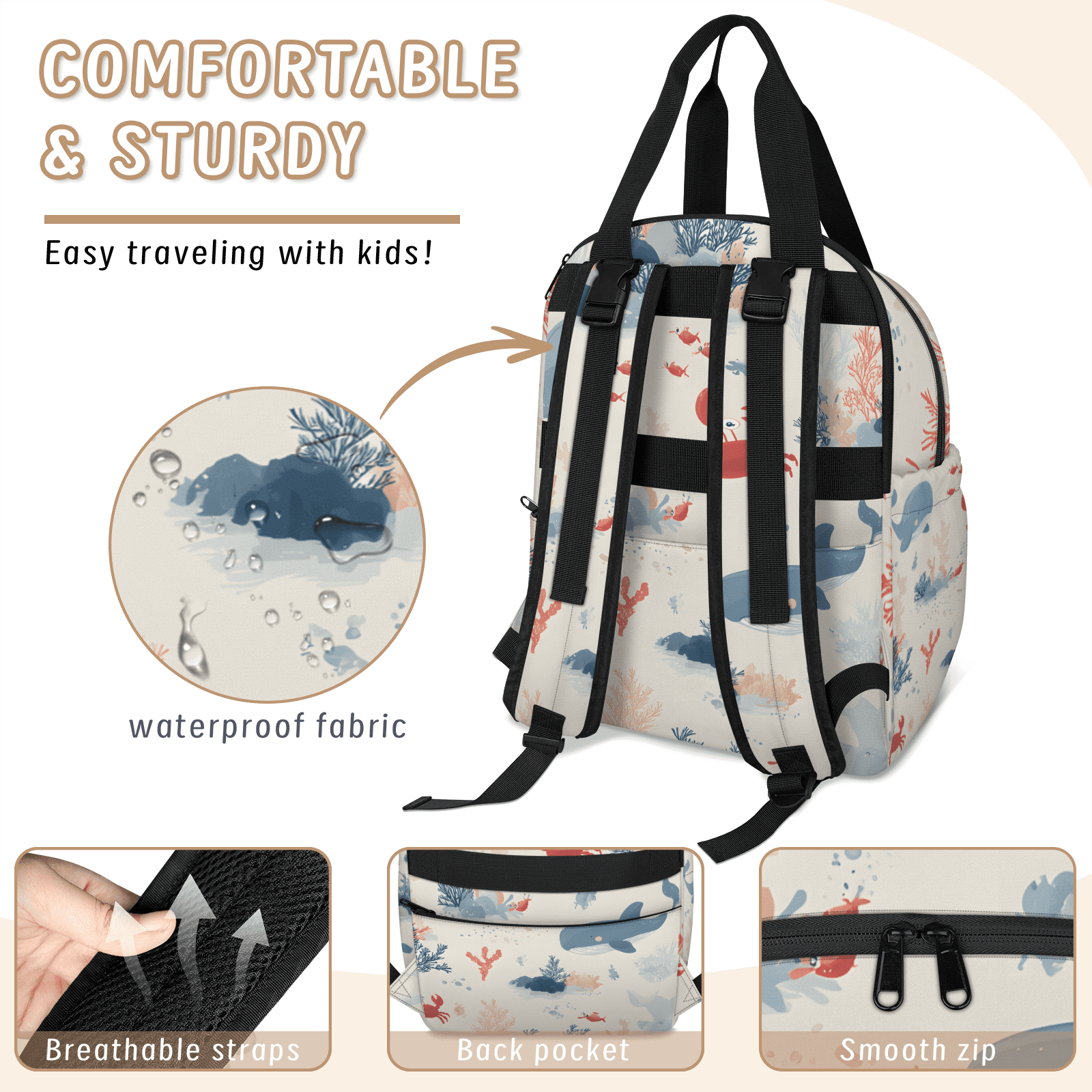 Multifunctional Diaper Bag Backpack with USB Port & Stroller Straps,Large Capacity Maternity Baby Bag for Mom & Dad