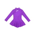 thumbnail image 3 of Xnihocha Girls Mesh Splice Long Sleeve Bodysuit Sequined Mock Neck Ballet Dance Figure Skating Dress Purple 10, 3 of 6