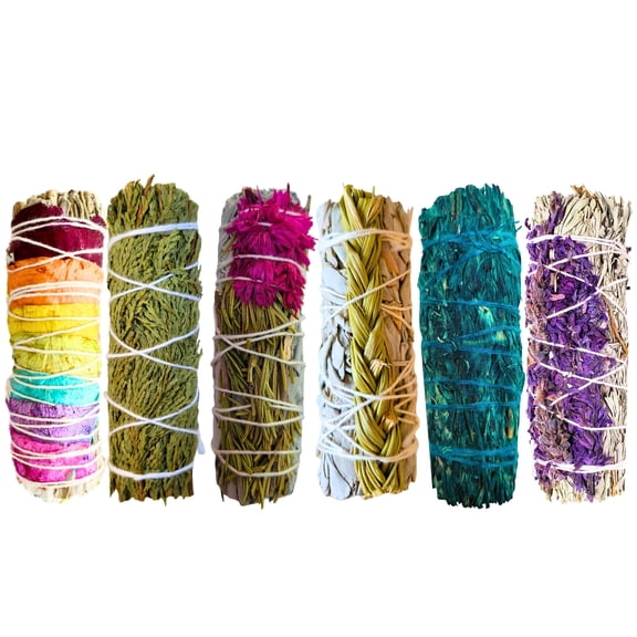 Sage Smudge Kit Spiritual Cleansing Sage Variety Pack, 6 Healing Smudge Bundles for Energy Clearing