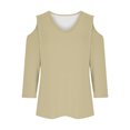 thumbnail image 4 of qucoqpe Women's 3/4 Sleeve Tops Solid Color Fashion Cold Shoulder Comfy V-Neck T-shirts Casual Loose Tunics Blouse, 4 of 5