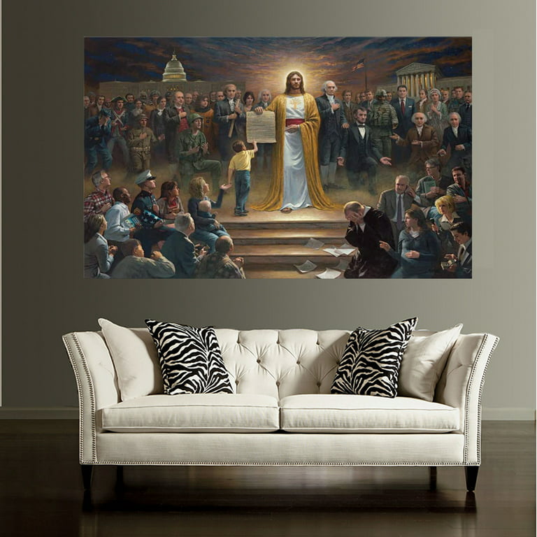 Jesus VS Devil Picture Framed Wall Decor Jesus Fights Satan Wall Art for  Bedroom Office Framed Ready to Hang 
