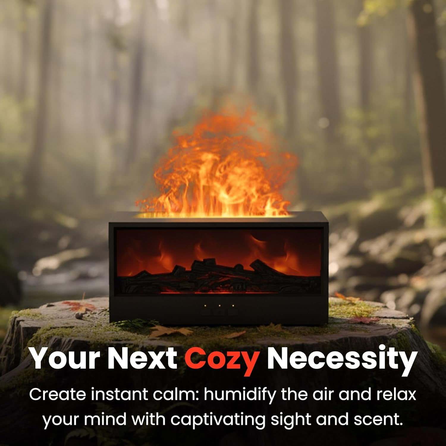 Fireplace Flame Diffuser Air Humidifier, Essential Oil Diffuser with 7 Colors Light & Timer, Auto-Off Ultrasonic Cool Mist Aroma Humidifier for Home, Bedroom, Office, Yoga(Black)