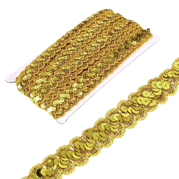 Uxcell 0.9 Inch x 14 Yards Sequin Trim Light Gold Wave Flat Sequin Braid Trim for Crafts