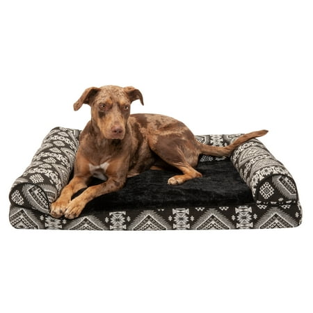UPC: 0842229119473 | FurHaven Pet Products Southwest Kilim Memory Top Sofa-Style Pet Bed for Dogs & Cats – Black Medallion  Large