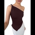thumbnail image 1 of Blusa Asimétrica de Punto Sin Mangas con un Solo Hombro para Mujer, Estilo Y2K, Verano 2025 Rojo-Marrón L, 1 of 9