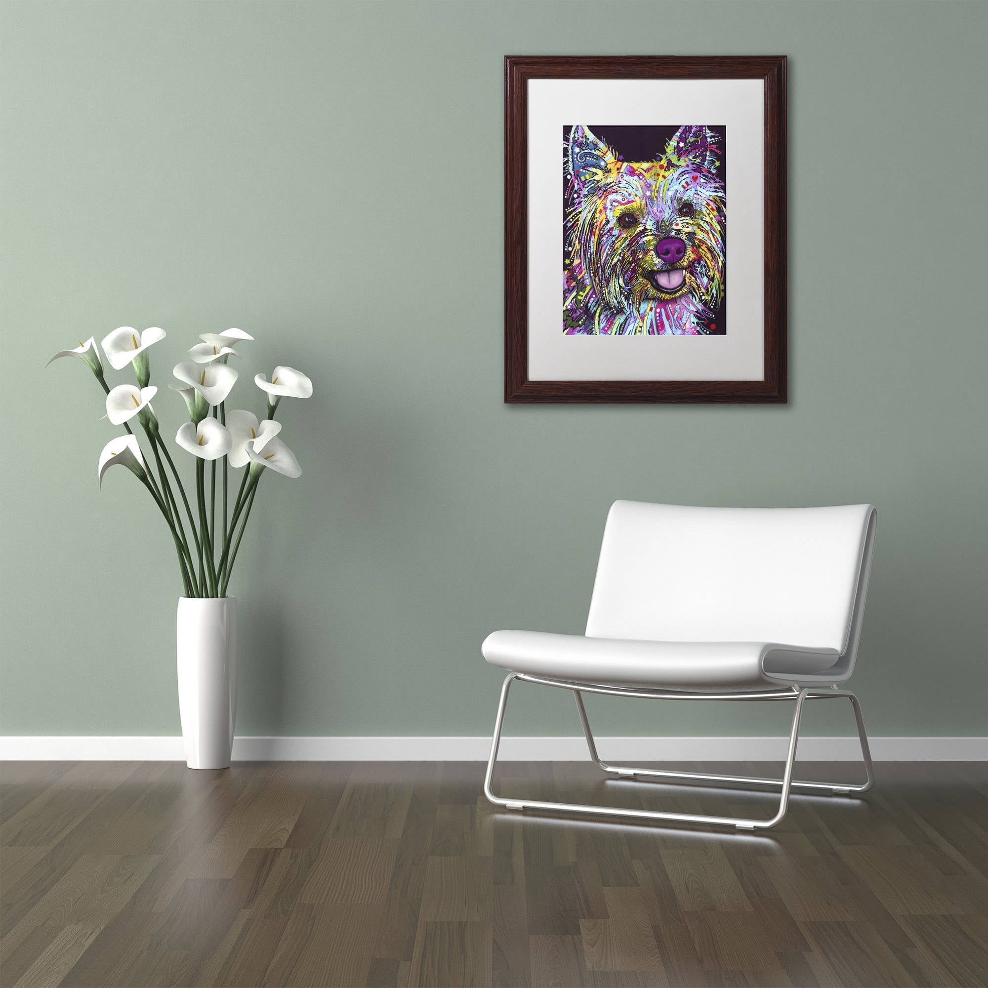 Trademark Fine Art "Yorkie II" Canvas Art by Dean Russo, White Matte, Wood Frame