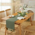 thumbnail image 7 of HonorHut Farmhouse Table Runners with Tassels Decorative Vintage Tablerunner Soft Bohemian Table flag Washable Tablecloth 13x56Inch Camouflage Green, 7 of 7