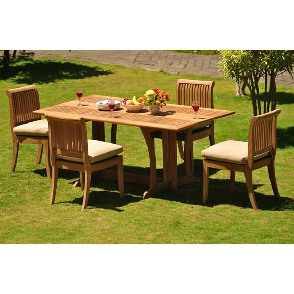 Teak Dining Set: 4 Seater 5 Pc: 69" Warwick Dining Rectangle Table And 4 Giva Armless Chairs Outdoor Patio Grade-A Teak Wood WholesaleTeak #WMDSGV32
