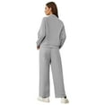 thumbnail image 6 of Kinrui Women's 2 Piece Matching Lounge Set Winter Long Sleeve Quarter Zip Pullover Wide Leg Airport Travel Pants Casual Sweatsuit Tracksuits Gray,L, 6 of 8