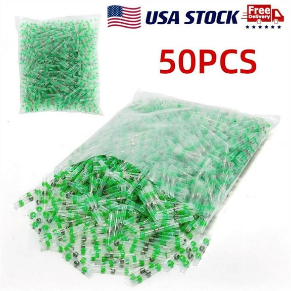 50PCS Heat Shrink Butt Wire Connectors Solder Seal Sleeve Terminals Green