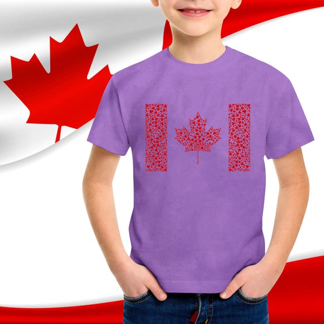 T-shirts pour Garçons Enfants Garçons et Filles Été Fête du Canada Drapeau Feuille d'Érable Monogramme Imprimé Décontracté Col Rond Manches Courtes T-Shirt Hauts d'Été Violet 12 Ans-13 Ans