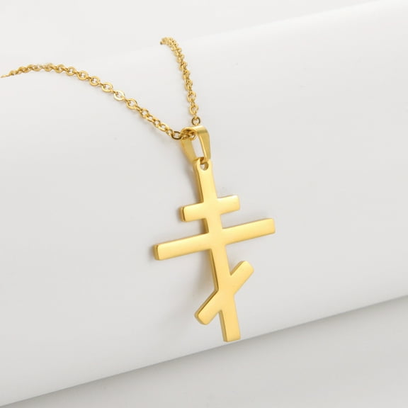 Orthodox Church Cross Necklaces Slavic Religious 14k Yellow Gold Pendant Choker for Women Men Pray Jewelry Gift