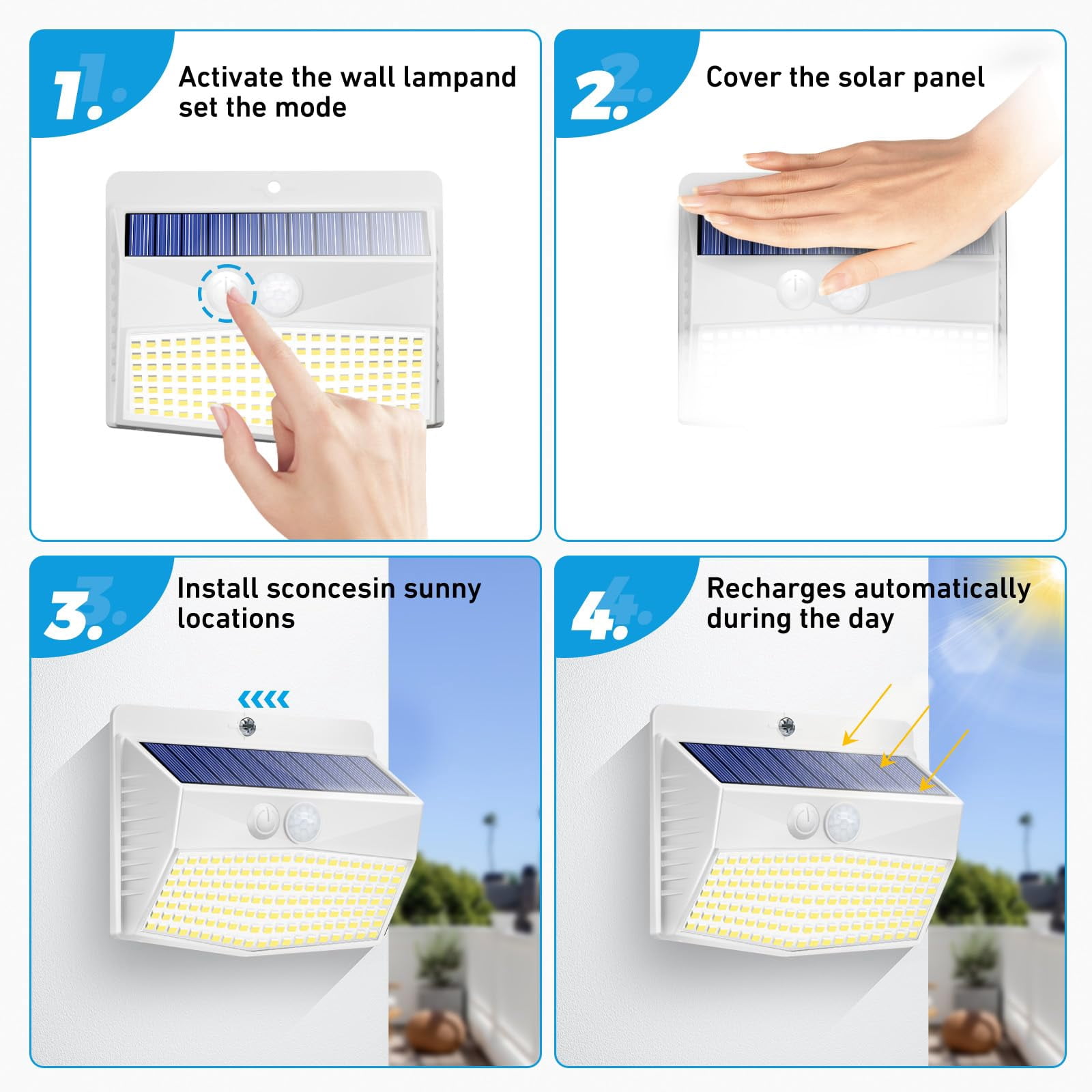 Solar Lights Outdoor Motion Sensor 20 Packs Security Light with 3 Lighting Modes Wall Lights Waterproof Solar Powered Lights for Garden Fence Yard, White