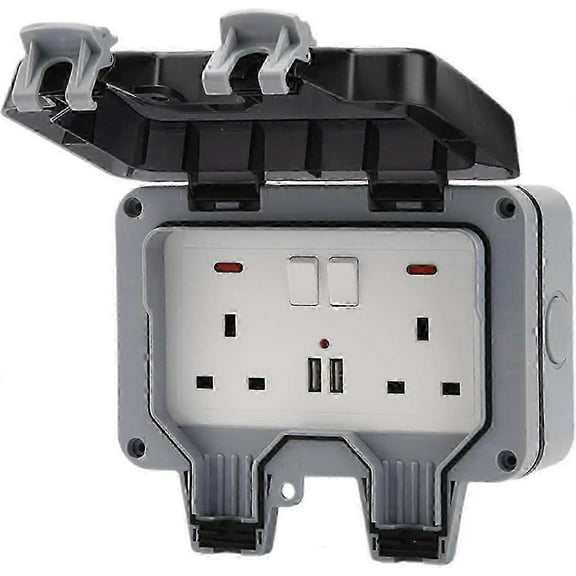 Outdoor Sockets Waterproof, Socket Outdoor Wall Socket Ip66 Waterproof 13a Uk Switched Plug Outlet With Usb Charging Portfor Garden External Electri