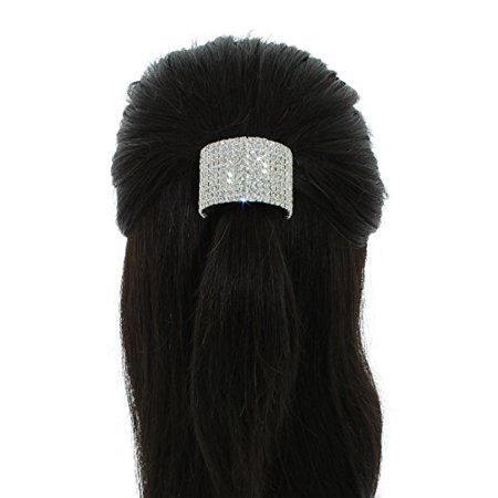 Porte-Queue de Cheval en Strass par Crystal Avenue Élastique Extensible Silvertone avec Cristaux Scintillants