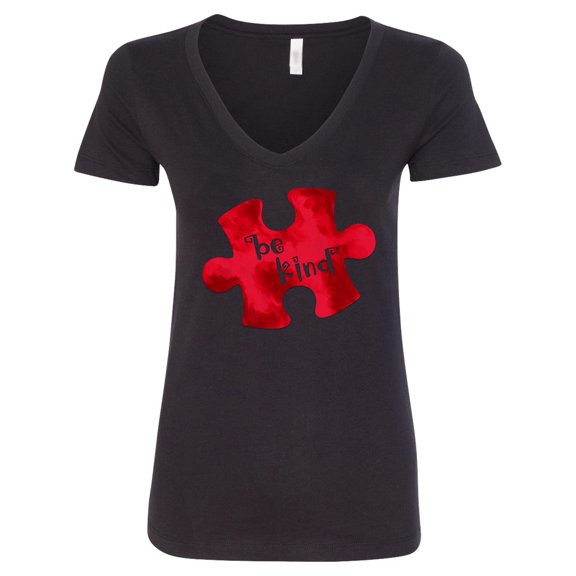 Inktastic Autism Awareness Be Kind Red Puzzle Piece Women's V-Neck T-Shirt