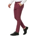 thumbnail image 4 of INSPIRE CHIC Men's Plaid Dress Slim Fit Checked Business Pants with Pockets 34 Red, 4 of 7