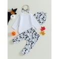 thumbnail image 4 of GXFC Infant Baby Boys Girls 4Pcs Halloween Outfits 6M 12M 18M 24M Toddler Long Sleeve Letter Print Romper Sweatshirt+Elastic Pants +Hat+Headband Set Newborn Halloween Day Fall Clothes 0-24M, 4 of 8