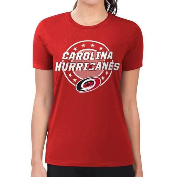 Women's G-III 4Her by Carl Banks Red Carolina Hurricanes Super-Slim Lightweight Pinstripe Circle Graphic T-Shirt