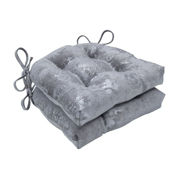 Pillow Perfect 622804 Indoor Metallic Suzani Gunmetal Reversible Chair Pad, Grey - 16 x 15.5 x 4 in. - Set of 2