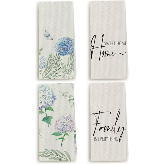 Hydrangea Themed Home Decor, Kitchen Towels, Dish Towels Decor,18 x 26 Inch, 4 Pack, Hand Towels, Summer Flowers Holiday Decoration Hand Towels High Absorbent Tea Towels