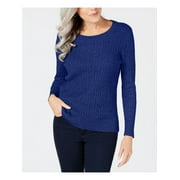 KAREN SCOTT Womens Blue Cotton Cable-knit Long Sleeve Crew Neck Sweater Petites PP