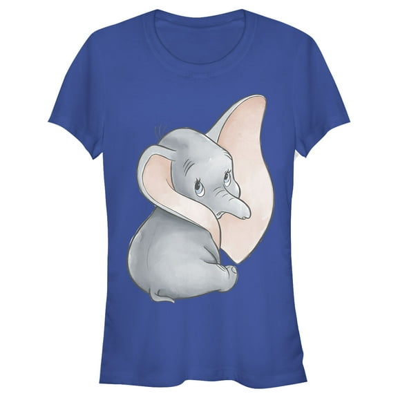 Junior's Dumbo Looking Back Elephant Portrait Pose Graphic Tee Royal Blue 2X Large