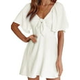 thumbnail image 1 of Womens 2023 Spring Summer Deep V Neck Elegant Bow tie Mini Dress S-XL, 1 of 5