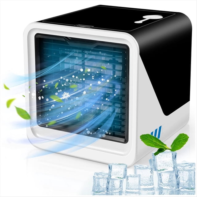 Aire Acondicionado Portátil con 3 Velocidades de Viento Mini Ventilador Enfriador Evaporativo Personal 7 Luces LED de Colores para Habitación Oficina