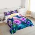 thumbnail image 3 of Castle Fairy Gradient Hummingbird Twin Comforter Sets,Purple Floral Flowers Bedding Set, 3 of 8