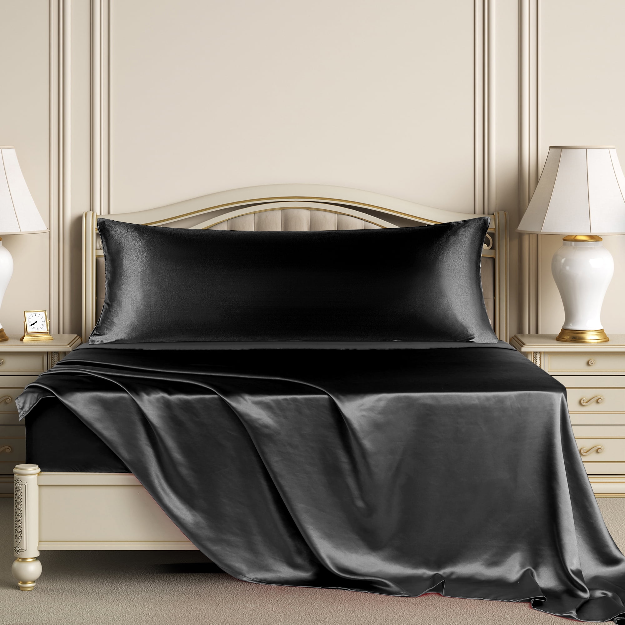 Unique Bargains 1 PC Satin Envelope Closure Body Pillowcases Black 20"x54"
