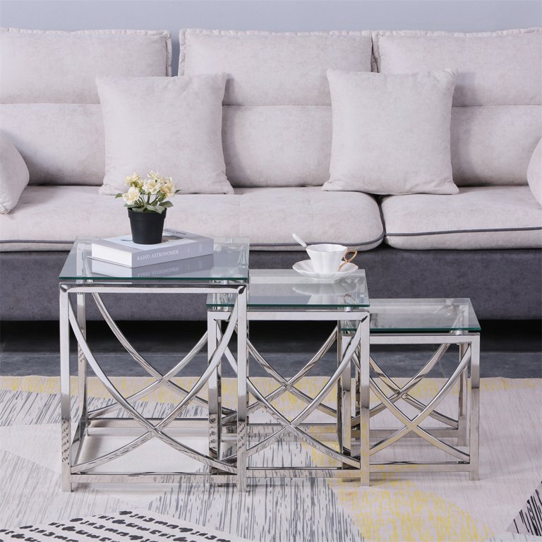 Nesting Coffee Table Set Of 3 Glass