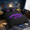 thumbnail image 2 of meiyoeat Glowing Flame Magic Dragon Full Size Bedding Sets for Boys Girls Kids, Gothic Animal Full Size Bed in a Bag, Purple Black, Black Reversible, 7pcs, 2 of 5