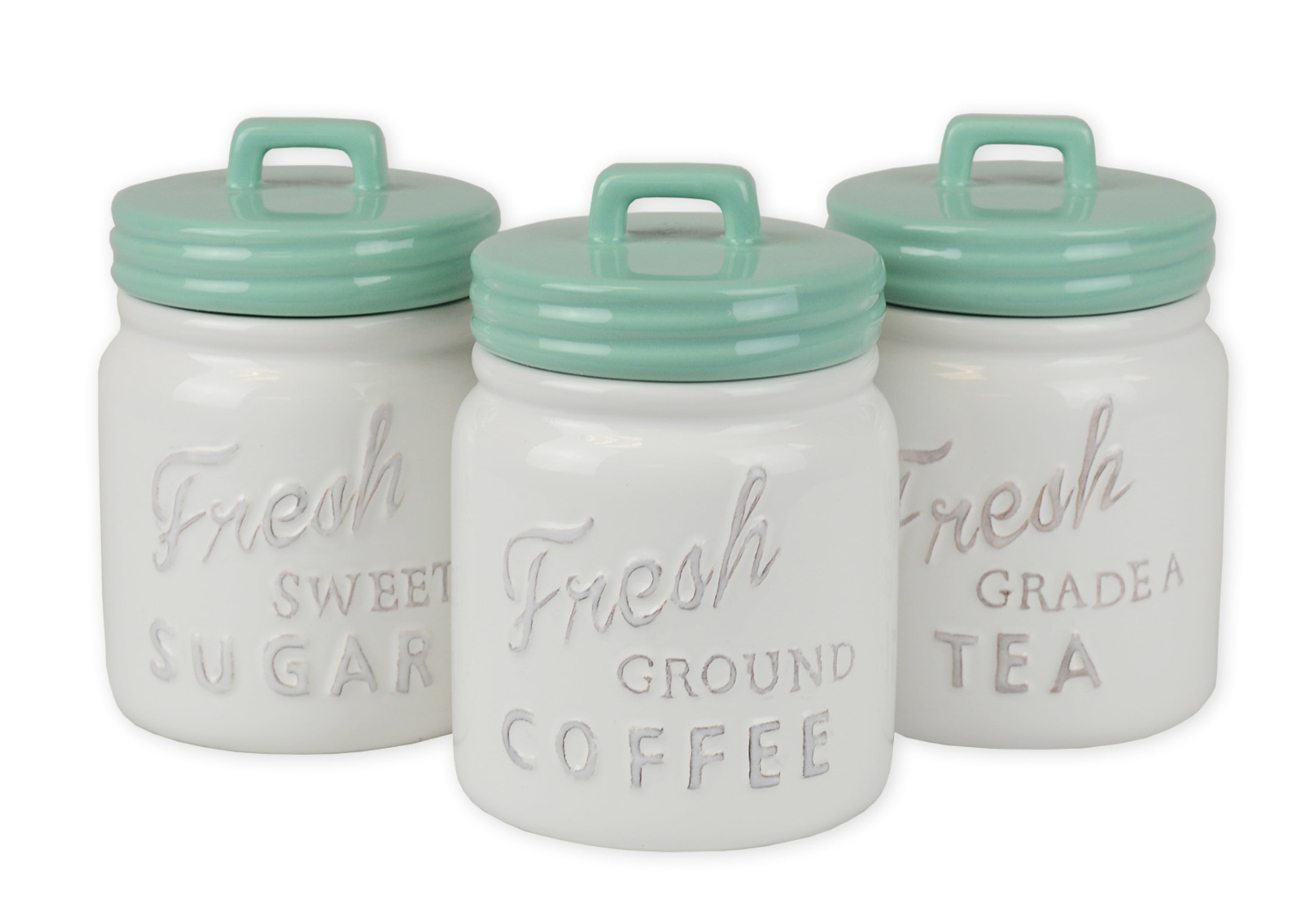 Set Of 3 Square Glass Storage Jars Kitchen Tea Coffee Sugar Sweets Containers 