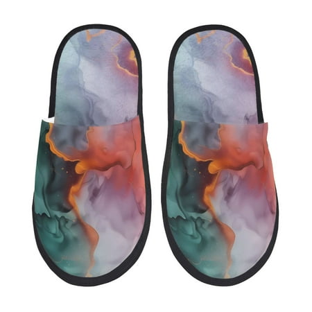 Balery Colorful Abstract Waves Slient Indoor Furry Fleece Comfort House Shoes Soft Non-Slip Home Shoes Cotton slippers House Slippers-- Medium