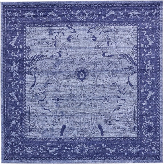 Unique Loom La Jolla Collection Area Rug - Floral (8' Square Blue/Navy Blue)