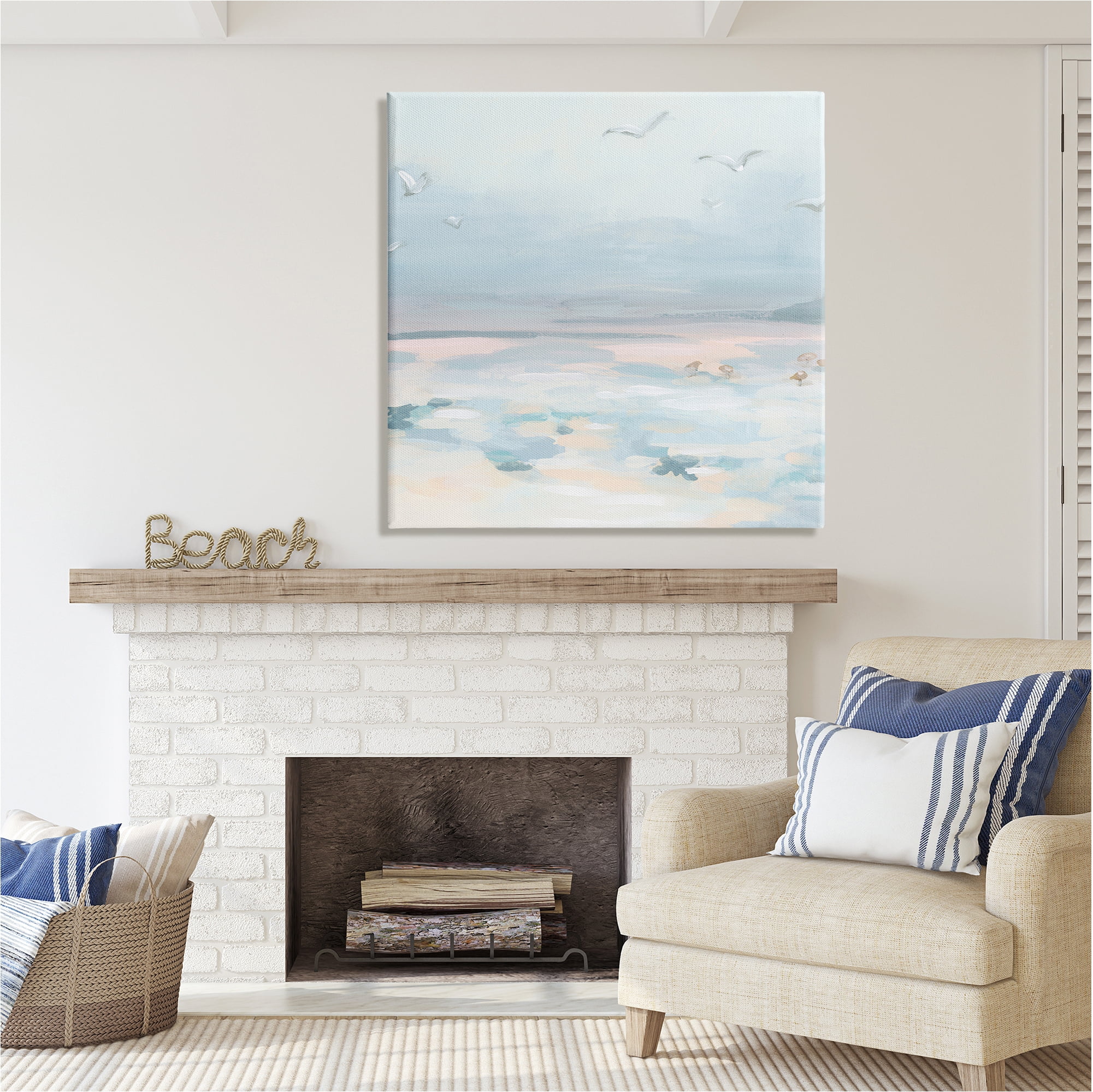 Stupell Industries Pastel Coastal Landscape Animals & Insects Painting Gallery Wrapped Canvas Art Print Wall Art, 36 x 36