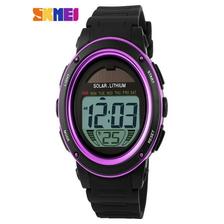 SKMEI Brand Solar Powered Digital Men Women Sports Military Watch 3ATM Water-resistant Unisex Wristwatch with Chronograph