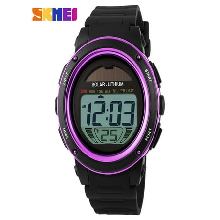 Chronograph Wrist Watch - SKMEI Brand Solar Powered Digital Men Women Sports Military Watch 3ATM Water-resistant Unisex Wristwatch with Chronograph Backlight