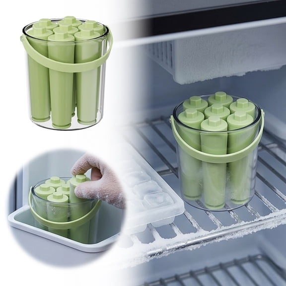 Leeye Cylindrical Ice Stick Tray, Long Ice Maker Mold with Storage Container, Portable Ice Cube Tray for and Bottles, Summer Drink Ice Maker, Green