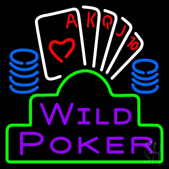 Wild Poker 2 LED Neon Sign 16 x 16 - inches, Black Square Cut Acrylic Backing, with Dimmer - Bright and Premium built indoor LED Neon Sign for wall décor, arcarde, and storefront.