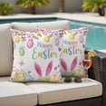 thumbnail image 5 of Happy Easter Pillow Covers 2 Pack Colored Eggs Cute Rabbit Bunny Spring Flowers Pillowcase Waterproof Outdoor Throw Pillow Cover for Patio Garden Square Cushion 20”x20”, 5 of 9