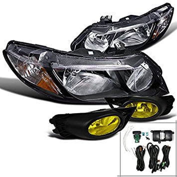 Honda Civic Hb Bumper - Honda Civic 4Dr Crystal Black Headlights+Yellow Bumper Fog Lights