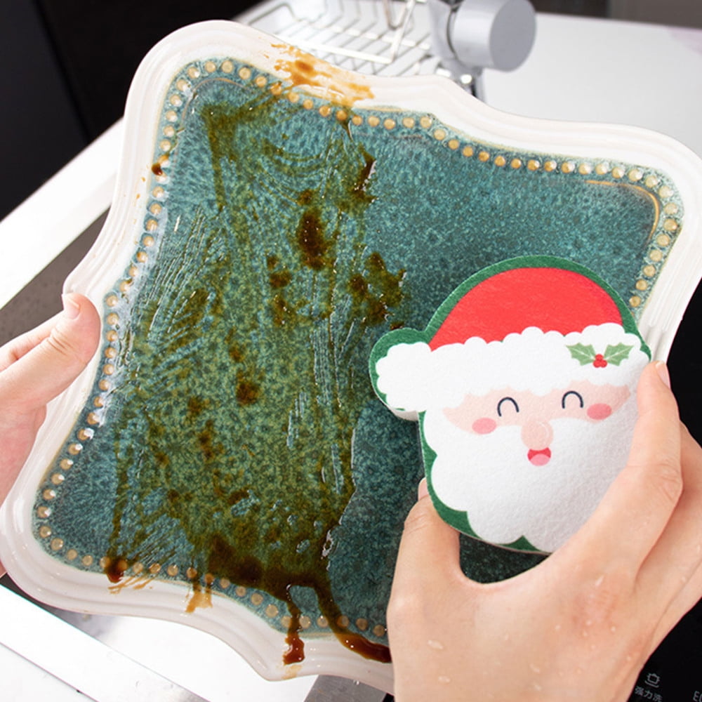 Christmas Santa Claus Hohoho Kitchen Sponges Winter Snowflakes Xmas Ball  Fir Tree Cleaning Dish Sponges Non-Scratch Natural Scrubber Sponge for