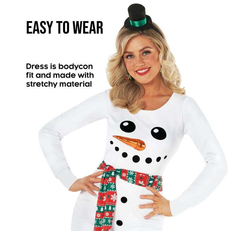chinese dress ladies Snowman Scarf Plus Size Sweater Dress: Women's Christmas Outfits