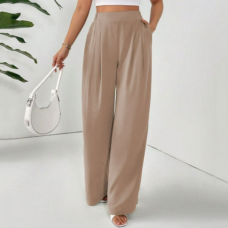 absuyy Women'S Casual Dress Pants with Pockets High Waisted Wide Leg  Trousers 2025 Relaxed Fit Office Pants Brown M - Walmart.com