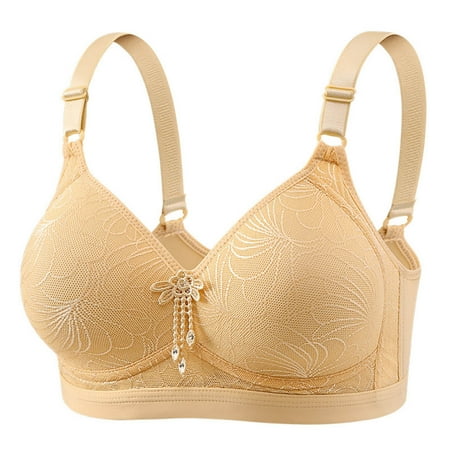 Gnurob Plus Size Bralette for Women Lace Push Up Bralettes No Underwire Bras Adjustable Straps lingerie Hide Back Fat Bra Comfort Breathable Underwear Clearance Saving Beige 40/90