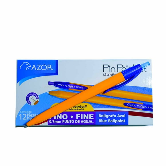 Bolígrafo Punto Fino Retráctil Azul Caja con 12 Piezas Pluma Lapicero Pin Point
