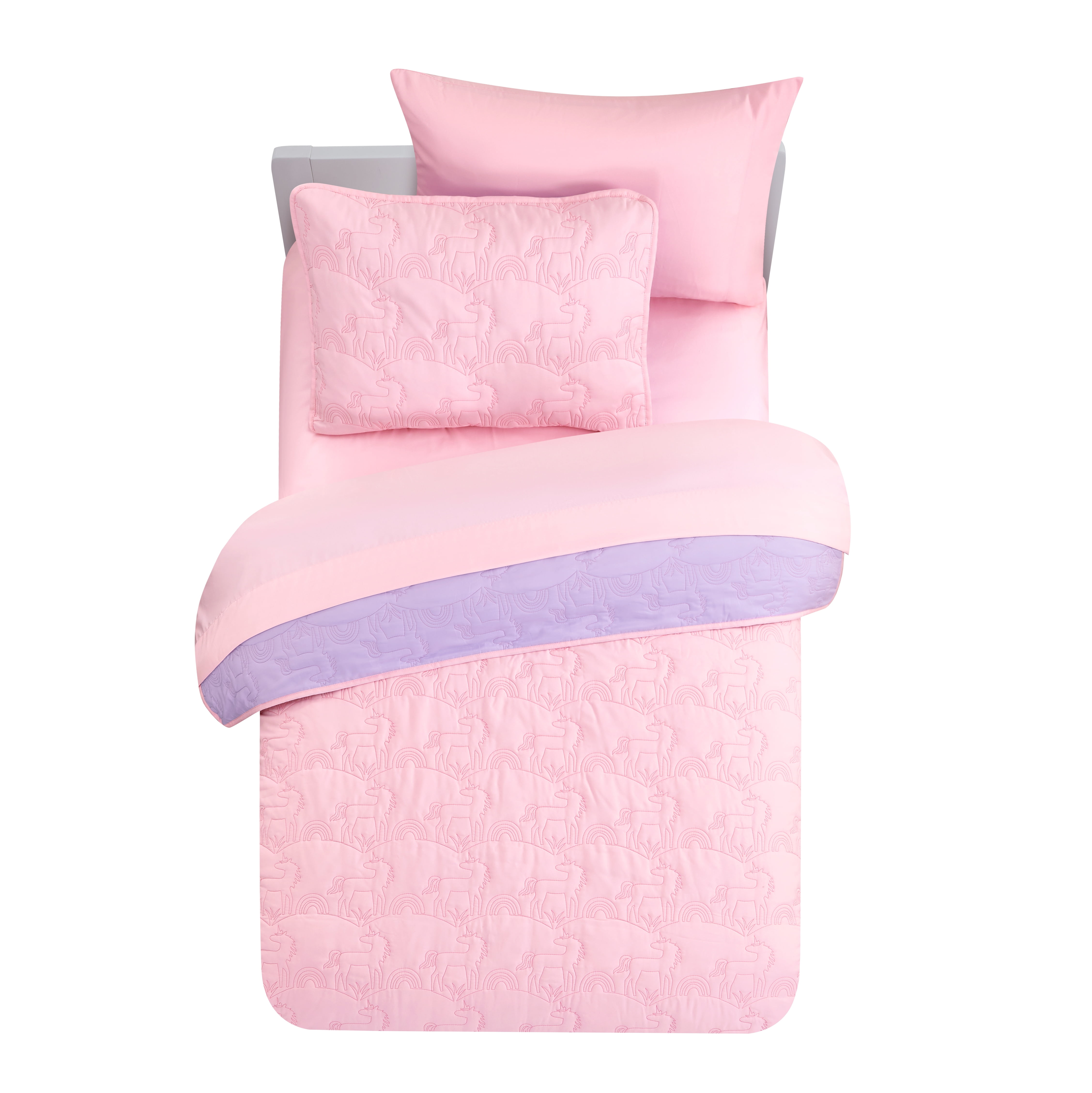 Your Zone Quilt Set with Sheets Animals & Insects Unicorn Purple Polyester Basic Weave, Twin - Reversible