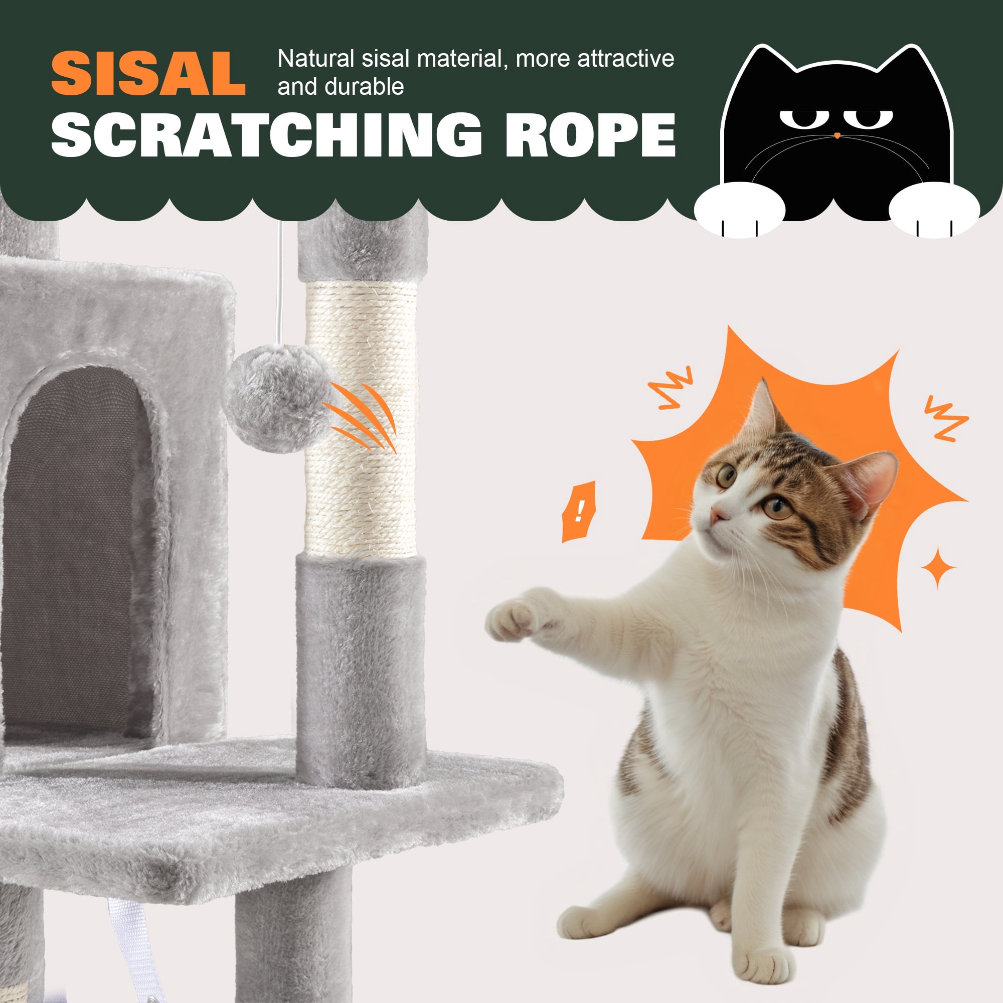Amolife 29.1" Small Cat Tree Tower with Plush Cat Condo Perch Sisal Scratching Posts for Indoor Cats and Kittens, Grey